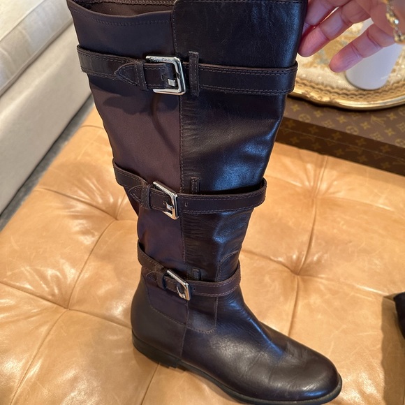 Calvin Klein Hillary Brown Leather Stretch Buckled Tall Riding Boots 8.5 - Picture 5 of 6